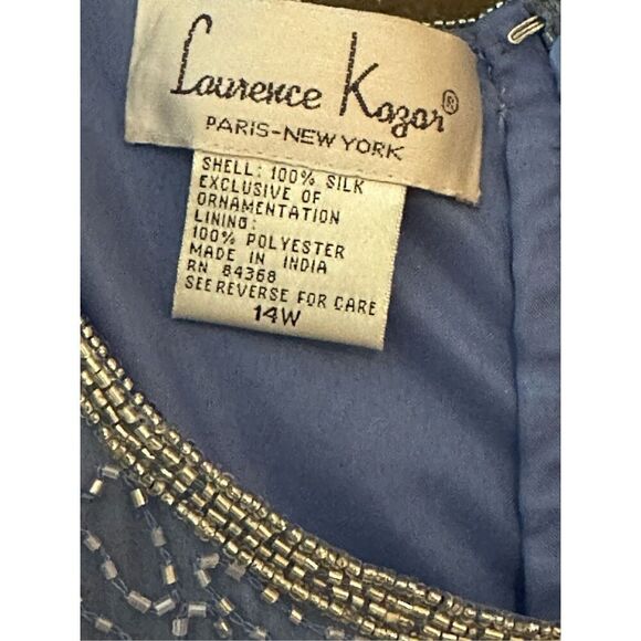 Laurence Kazar silk beaded long formal periwinkle blue purple floral 14W new - Picture 11 of 12